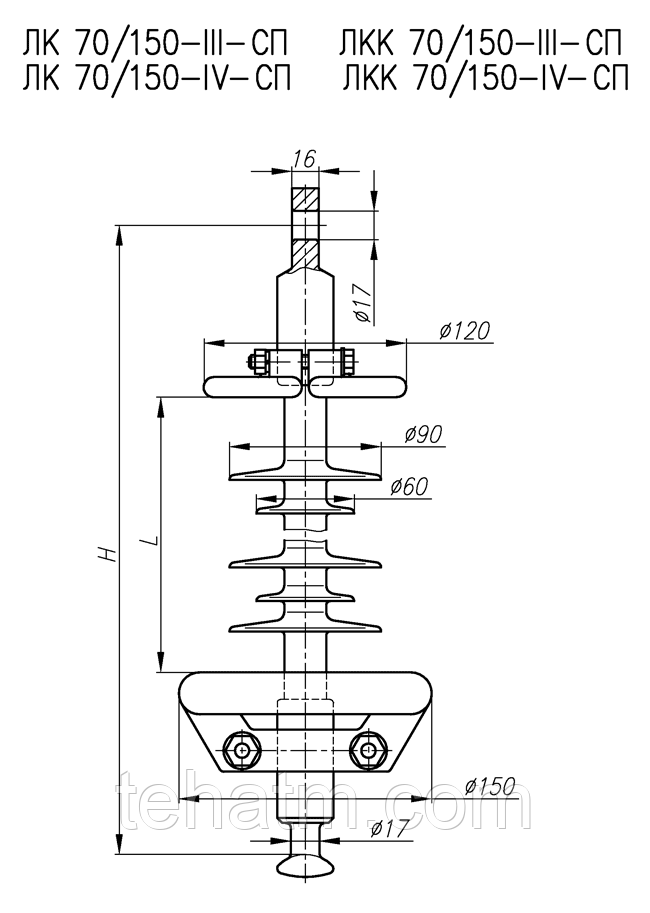 ЛК 70/150-III, ЛКК 70/150-III, ЛК 70/150-IV, ЛКК 70/150-IV изоляторы линейные подвесные