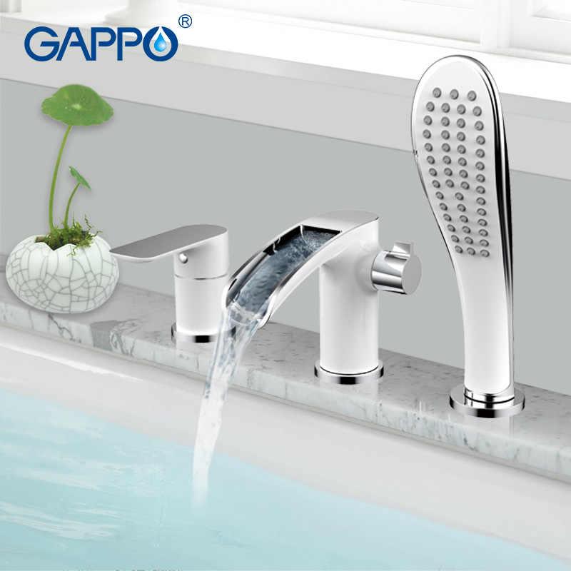 Смеситель для ванны на 3 отверстия с каскадным изливом Gappo белый/хром G1148-8 - фото 1 - id-p64326286