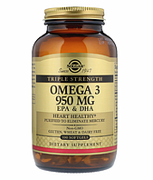 Solgar, Омега-3 ЭПК и докозагексановая кислота, Тройная сила, 950 мг, 100 капсул.