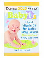 California Gold Nutrition, Витамин D3, детские капли, 10 мкг (400 МЕ), 0,34 ж.унц. (10 мл)