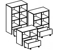 Стеллаж для игрушек и пособий на 2 ячейки с выкатным ящиком ДОМИНО двухсторонний (708х400х752 мм) арт. СТД2