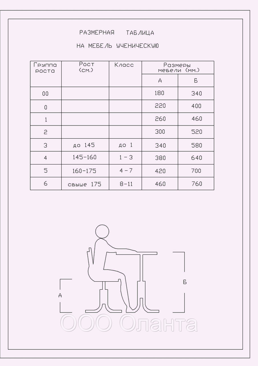 размер школьной парты в начальной школе