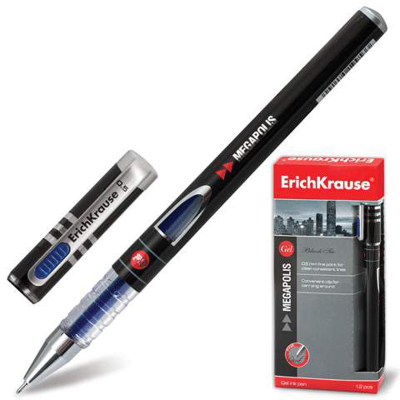 Ручка гелевая ERICH KRAUSE "Megapolis Gel", корпус с печатью, узел 0,5 мм, линия 0,4 мм, синяя, 92