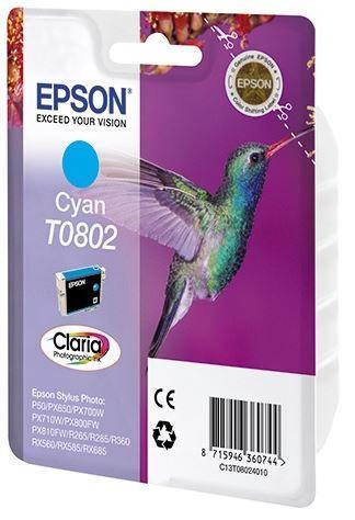 Картридж Epson C13T08024011 (№T0802), Объем: 7,4 мл, Копий ( ISO 19752): 330, Цвет: Голубой, Совместимость: St