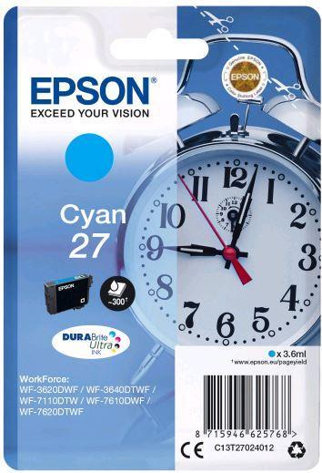 Картридж Epson C13T27024022 (№27), Объем: 3,6 мл, Копий ( ISO 19752): 300, Цвет: Голубой, Совместимость: WorkF