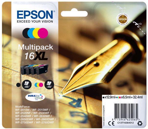 Набор картриджей Epson C13T16364012 (№16XL), Объем: Черный - 12,9 мл: цветной - 6,5 мл, Цвет: Чёрный, голубой,