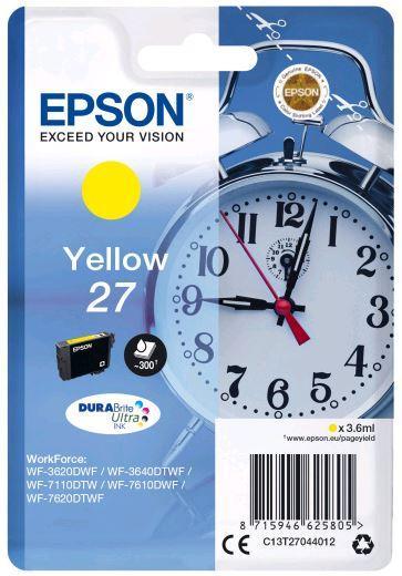 Картридж Epson C13T27044022 (№27), Объем: 3,6 мл, Копий ( ISO 19752): 300, Цвет: Жёлтый, Совместимость: WorkFo