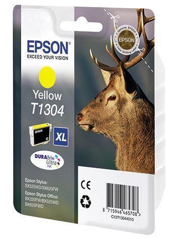 Картридж Epson C13T13044012 (№T1304XL), Объем: 10,1 мл, Копий ( ISO 19752): 1005, Цвет: Жёлтый, Совместимость: