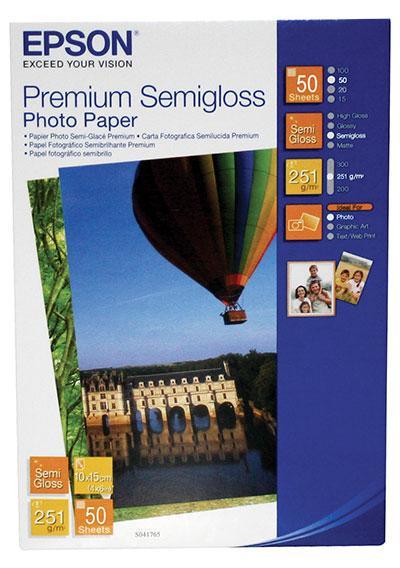 Фотобумага Epson Premium Semigloss Photo Paper, 10 x 15, односторонняя, полуглянцевая, 260 г/м ², Упаковка: 50