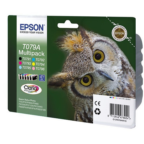 Набор картриджей Epson C13T079A4A10 (№T079A), Цвет: Чёрный, Пурпурный, Жёлтый, Голубой, Светло-голубой, Светло