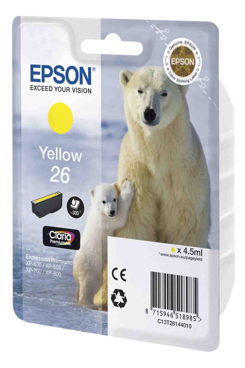 Картридж Epson C13T26144010 (№26), Объем: 4,5 мл, Копий ( ISO 19752): 300, Цвет: Жёлтый, Совместимость: Expres