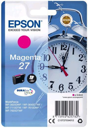 Картридж Epson C13T27034022 (№27), Объем: 3,6 мл, Копий ( ISO 19752): 300, Цвет: Пурпурный, Совместимость: Wor