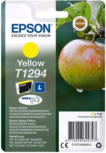 Картридж Epson C13T12944012 (№T1294L), Объем: 7 мл, Копий ( ISO 19752): 330, Цвет: Жёлтый, Совместимость: Styl