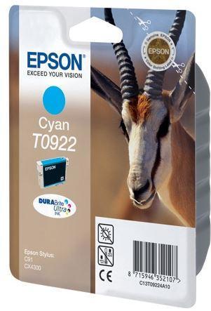 Картридж Epson C13T10824A10 (№T0922), Объем: 5,5 мл, Копий ( ISO 19752): 470, Цвет: Голубой, Совместимость: St