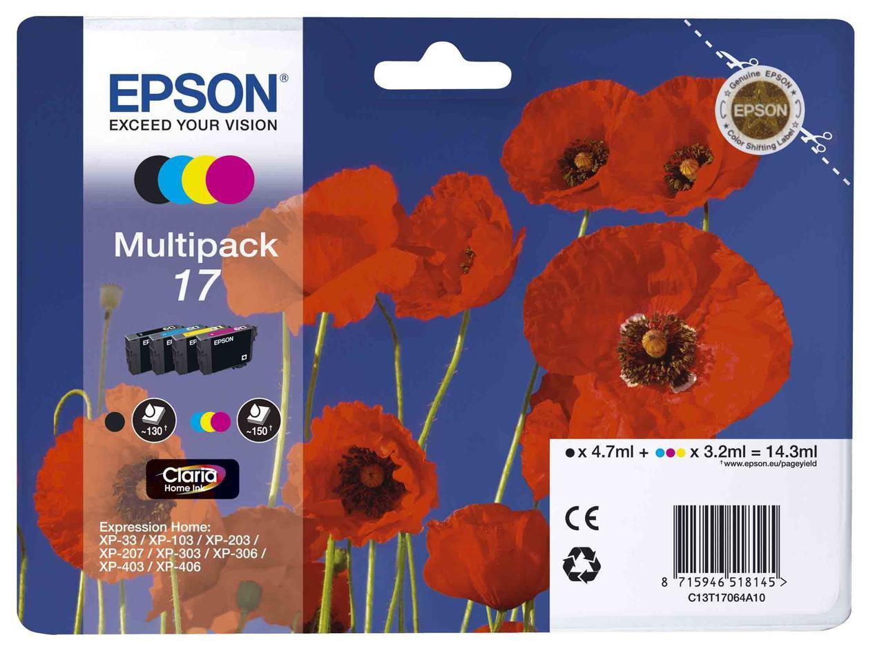 Картридж Epson C13T17064A10, Объем: Чёрный - 4,7 мл; цветной - 14,3 мл, Цвет: Чёрный, голубой, пурпурный, жёлт