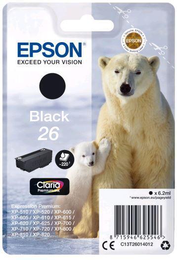 Картридж Epson C13T26014012 (№26), Объем: 6,2 мл, Цвет: Чёрный, Совместимость: XP600/605/700/800