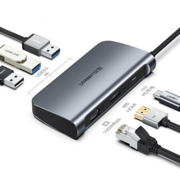 Конвертер USB 3.1(m) Type C на HDMI/LAN/USB 3.0 HUB 3 port (50771) UGREEN - фото 1 - id-p63352409