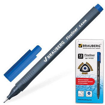 Ручка капиллярная BRAUBERG "Carbon", металлический наконечник, трехгранная, 0,4 мм, синяя, 141522
