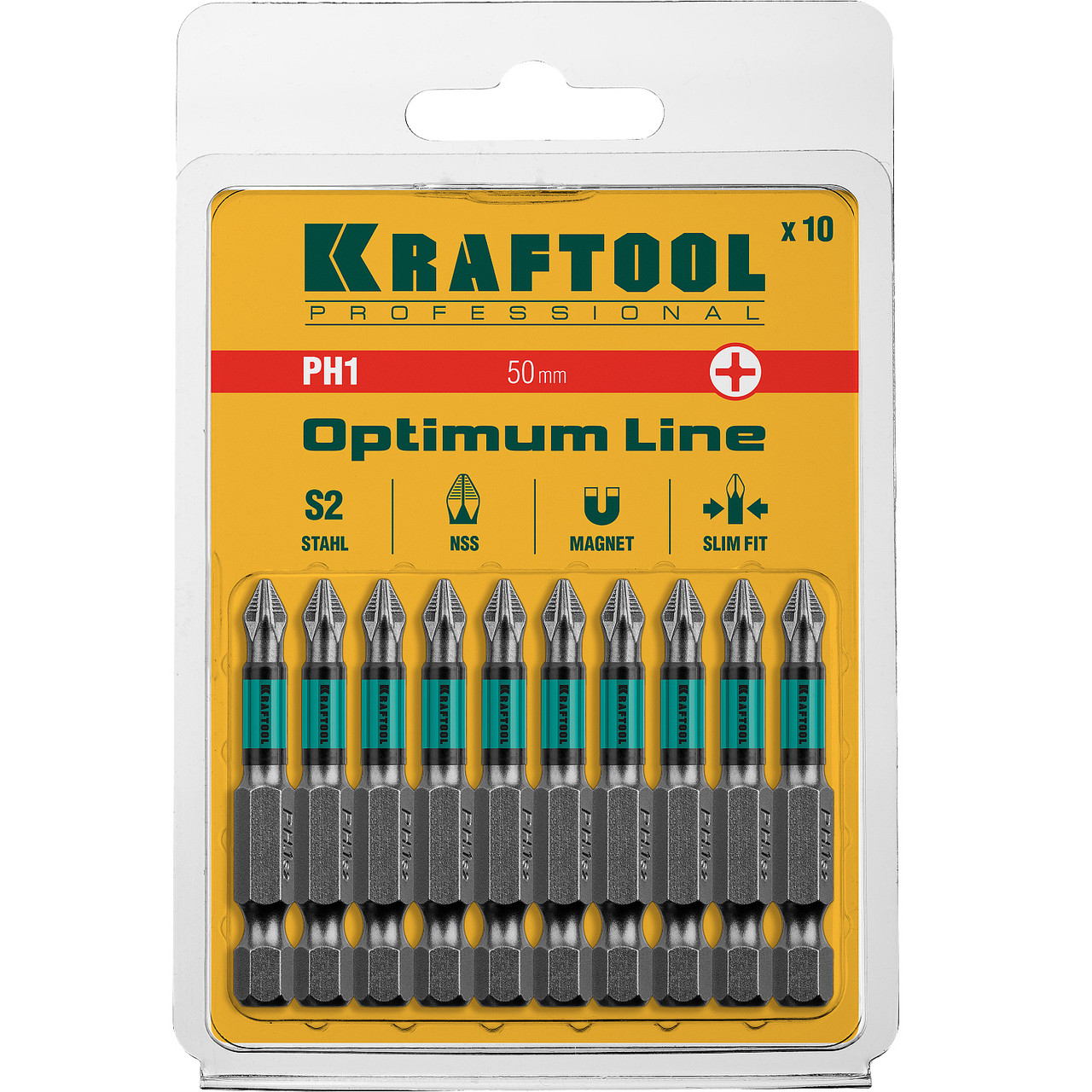 Optimum Line Биты, PH1, 50 мм, тип хвостовика E 1/4", 10 шт в блистере, KRAFTOOL (26122-1-50-10) - фото 4 - id-p64563310