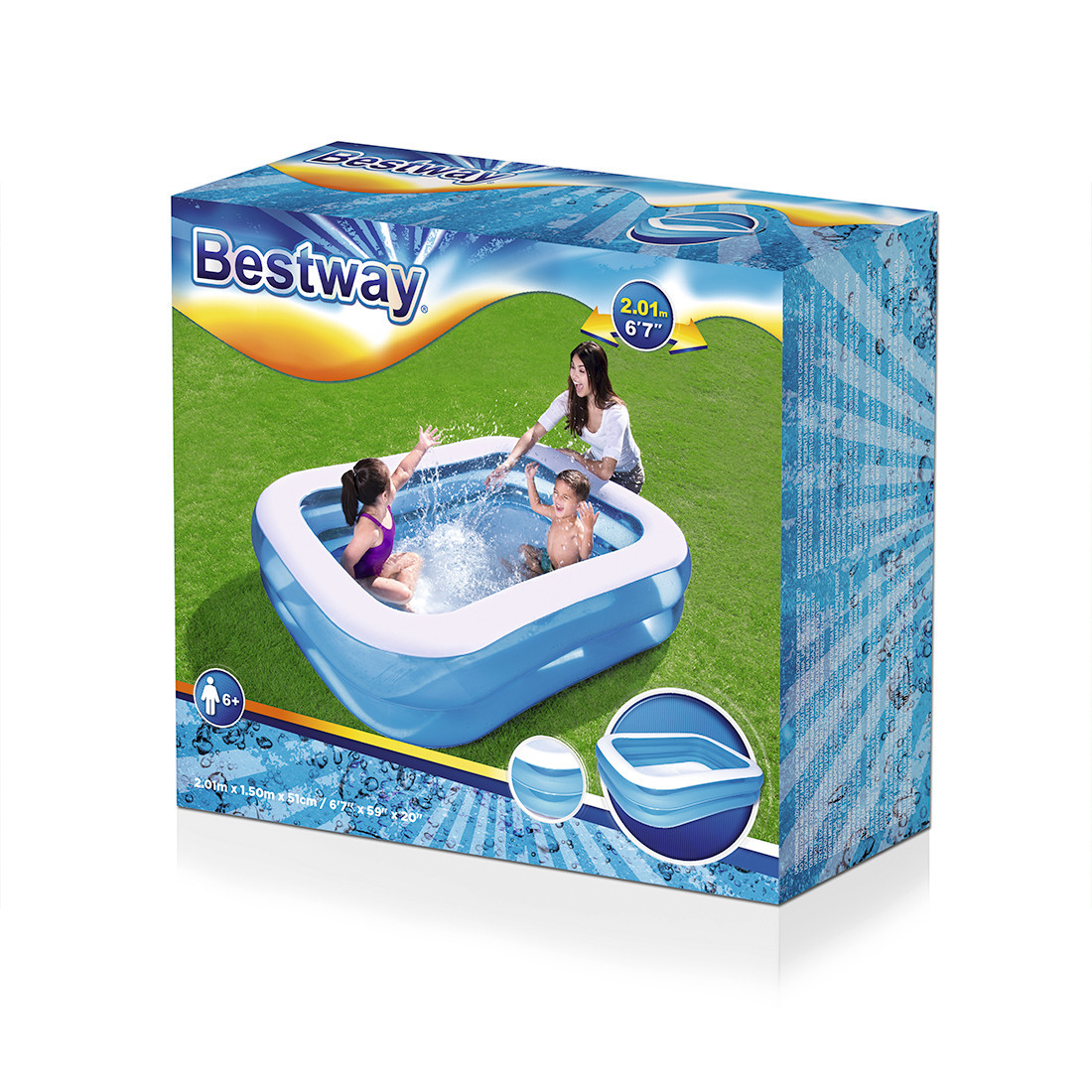 Бассейн надувной Bestway Blue Rectangular, 450 л, Возрост: От 6 лет, Насос: Нет, Лестница: Нет, Поливинилхлори