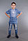 Вышиванка для мальчика 2004, белая вышивка, лен джинс, фото 2