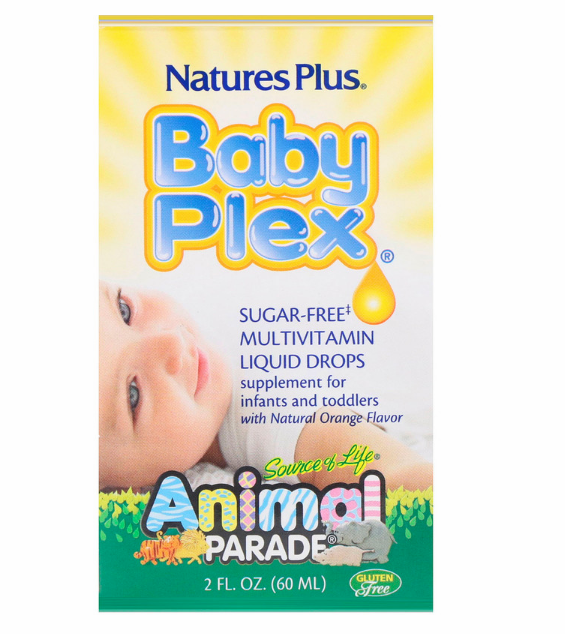 Nature's Plus, Source of Life, Animal Parade, Baby Plex, жидкие мультивитаминные капли без сахара