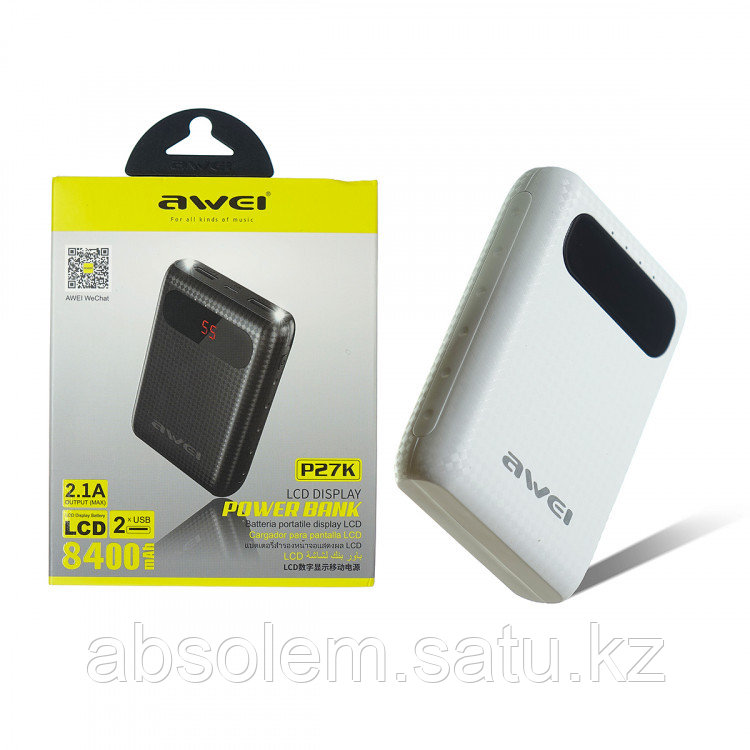 Powerbank AWEI P27K 8400 mah Белый+Фонарик