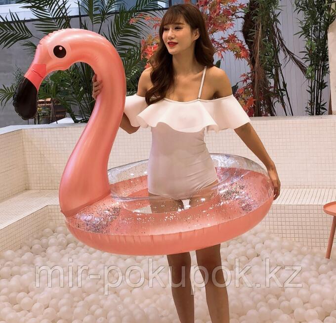 Надувной круг для плавания с блестками Розовый Фламинго, 120 см