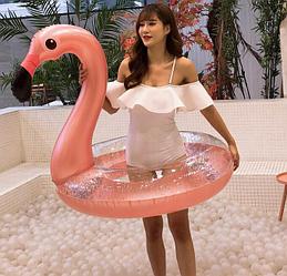 Надувной круг для плавания с блестками Розовый Фламинго, 120 см