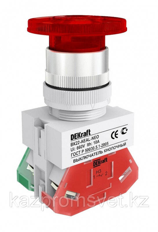 Кнопка AEAL ВК-22 мм красный 1НО+1НЗ LED 220В DEKraft - фото 1 - id-p64840428