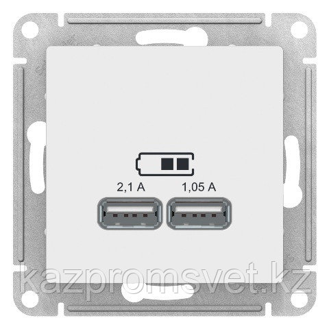 РОЗЕТКА USB A+A, 5В/2,1 А, 2х5В/1,05 А, механизм, БЕЛЫЙ ATLASDESIGN