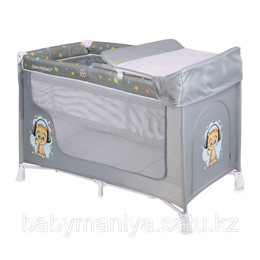 Детская кровать-манеж Lorelli San Remo 2 Серый / Grey CUTE KITTEN 1805