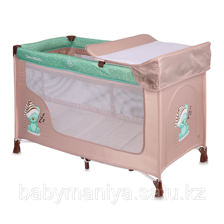 Детская кровать-манеж Lorelli San Remo 2 Бежево- Зеленый / Beige&Green Sleeping Bear 1802