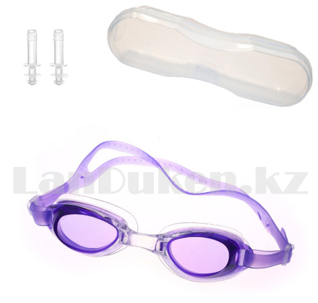 Очки для плавания в пластиковом чехле с берушами, фиолетовые