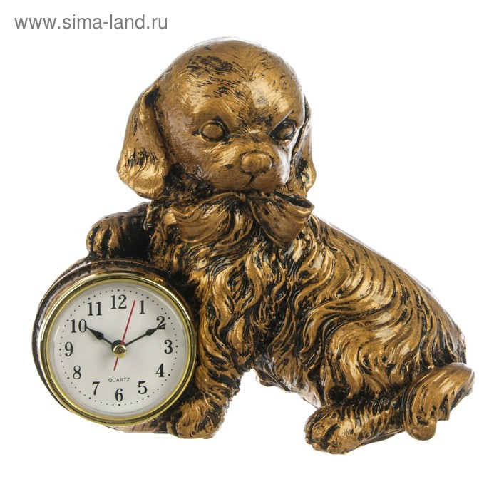 Часы настольные "Верный друг", цвет потускневшее золото, 18.5х16.5 см
