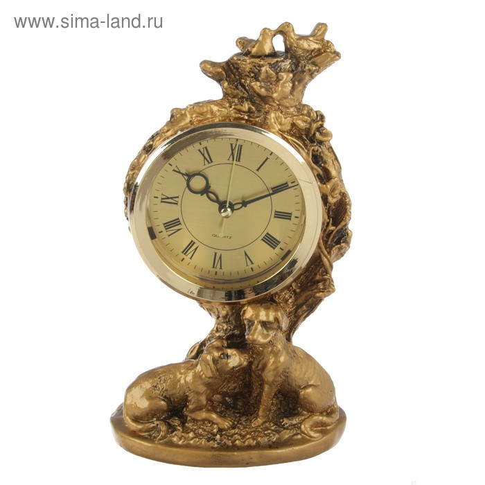 Часы настольные "Щенки", цвет состаренное золото, 25х13.5 см