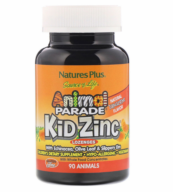 Nature's Plus, Source of Life, Animal Parade, пастилки Kid Zinc, вкус натурального мандарина, 90 животных