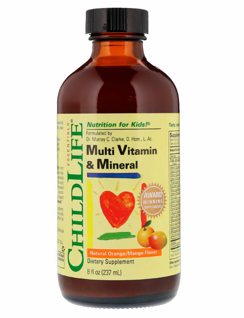 ChildLife, Важные питательные вещества, мультивитамины и минералы, вкус натурального апельсина и манго, 237 мл