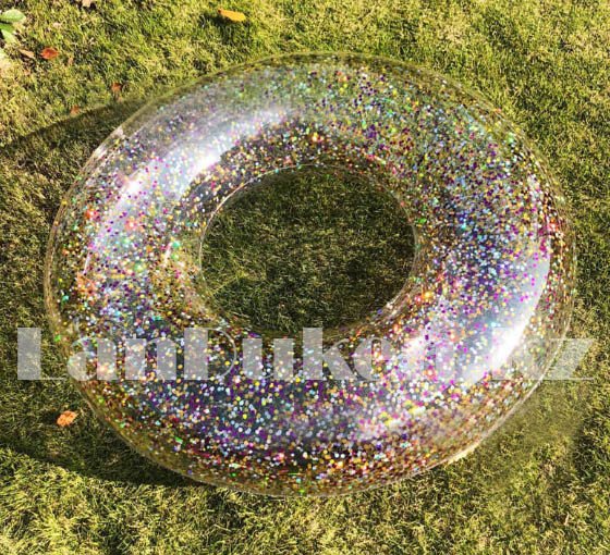 Надувной прозрачный плавательный круг блестящий 80 см с разноцветными блестками - фото 7 - id-p64632024