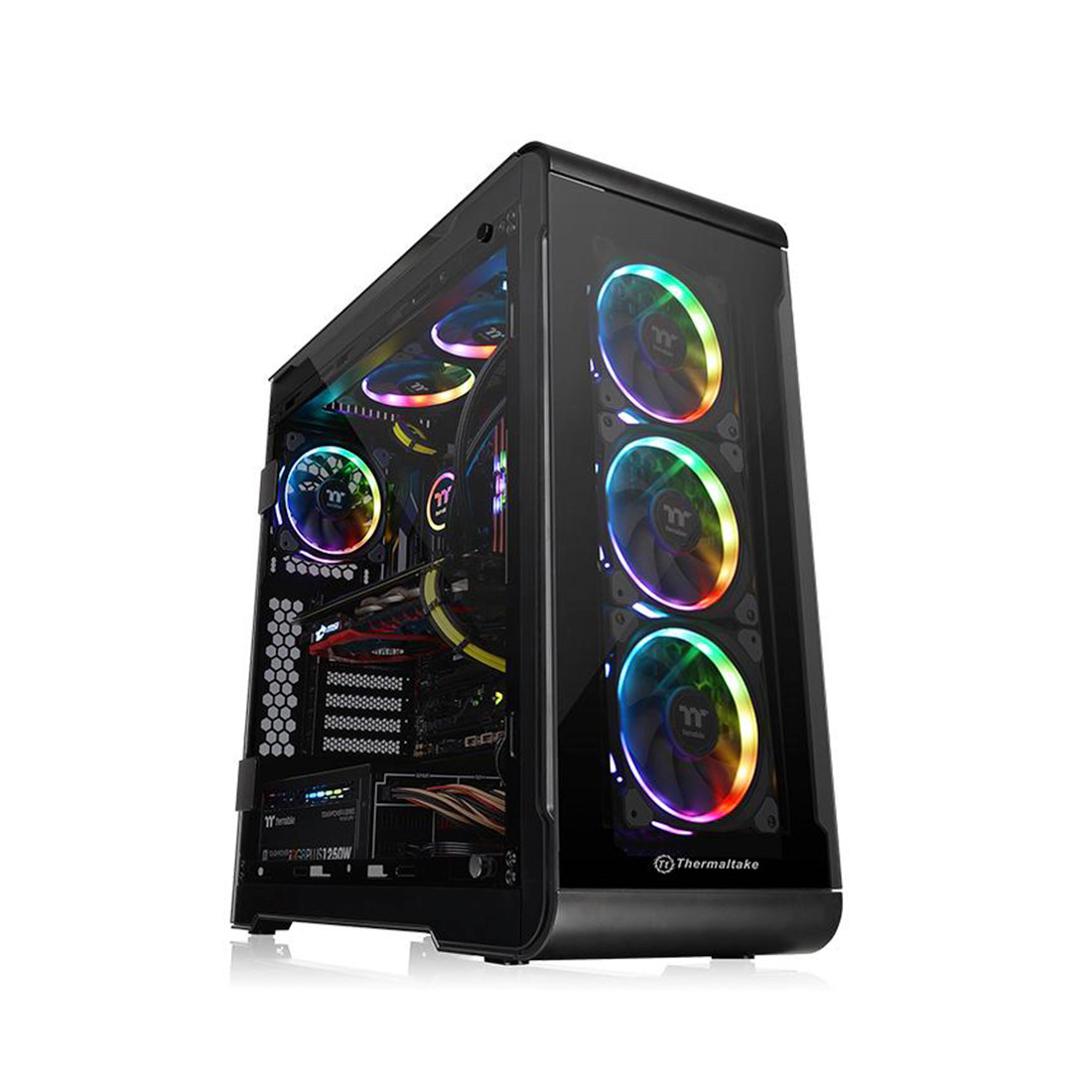 Кейс, Thermaltake, View 32 TG RGB (CA-1J2-00M1WN-00), ATX/Micro ATX, USB2*3.0, HD-Audio+Mic, Контроллер , Кулер 12см, Кулер 12см LED, Без Б/П, Чёрный