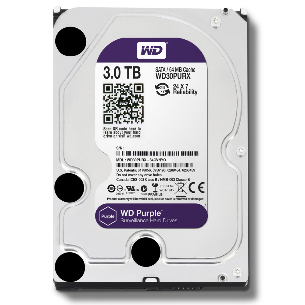 Жесткий диск для видеонаблюдения HDD 3Tb Western Digital Purple SATA 6Gb/s 64Mb 3, 5" WD30PURZ