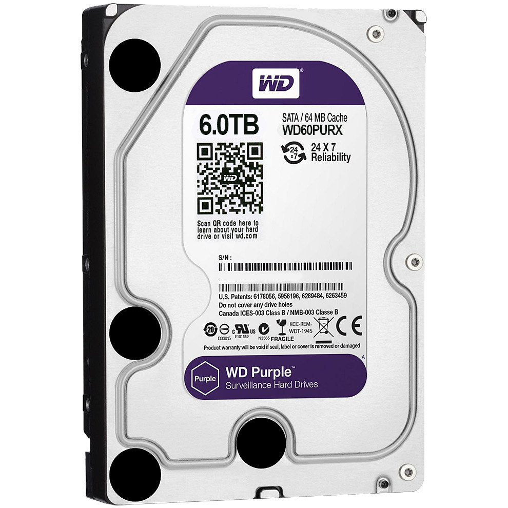Жесткий диск для видеонаблюдения HDD 6Tb Western Digital Purple WD60PURZ SATA 6Gb/s 64Mb 3, 5"