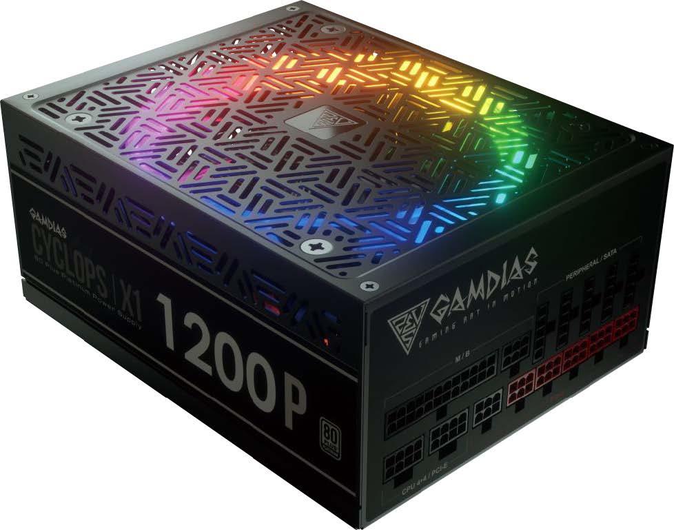 Блок питания 1440 W GAMDIAS CYCLOPS X1-1200P 80PLUS PLATINUM 1200W RGB APFC 135mm