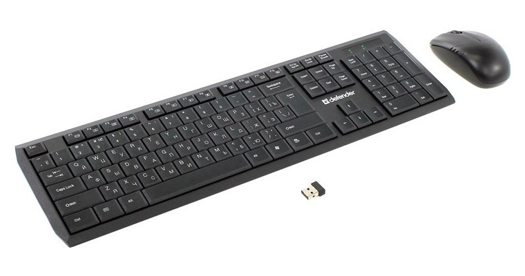 Комплект беспроводный Defender Harvard C-945 Nano, B (черный), USB, ENG/RU, Кл:104+12 М:3кн, 800/1200/1600