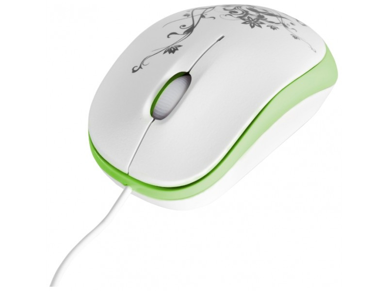 Мышь, Delux, DLM-100OUG, 3D, Оптическая 800dpi, USB, Длина кабеля 0, 6 метра, Размер: 85*50*30мм., Бело-Зелёный