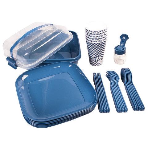 Набор посуды для пикника на 6 персон Titiz в боксе {33 предмета} (Синий) - фото 1 - id-p65098050