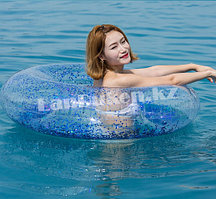 Надувной плавательный круг прозрачный 80 см с голубыми блестками