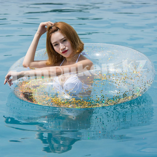 Надувной плавательный круг прозрачный 80 см с золотыми блестками