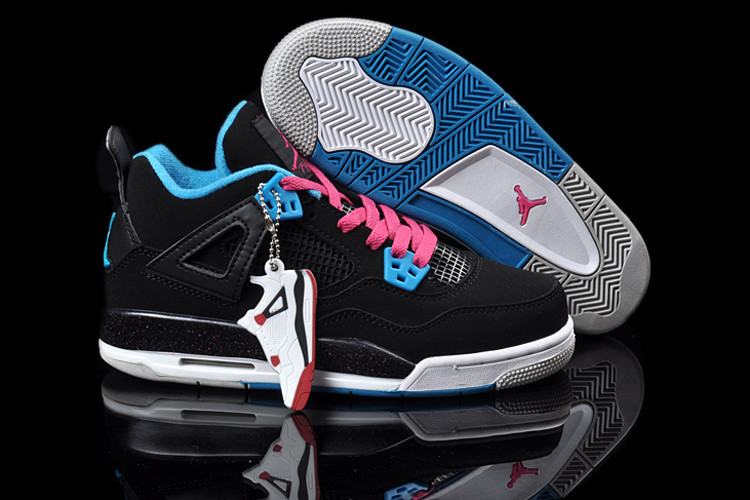 Кроссовки Air Jordan 4(IV) Retro Black Blue Pink (36-46) - фото 1 - id-p5025049