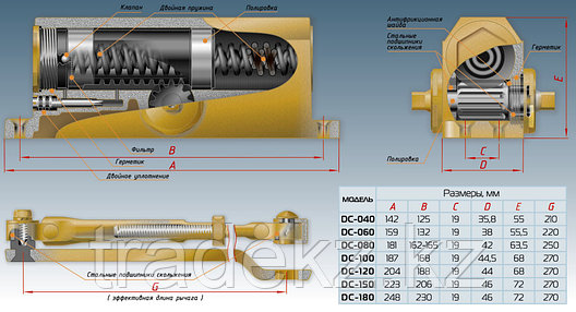 Доводчик дверной со складным рычагом Notedo DC-030-130 DA+BC бронза, фото 2